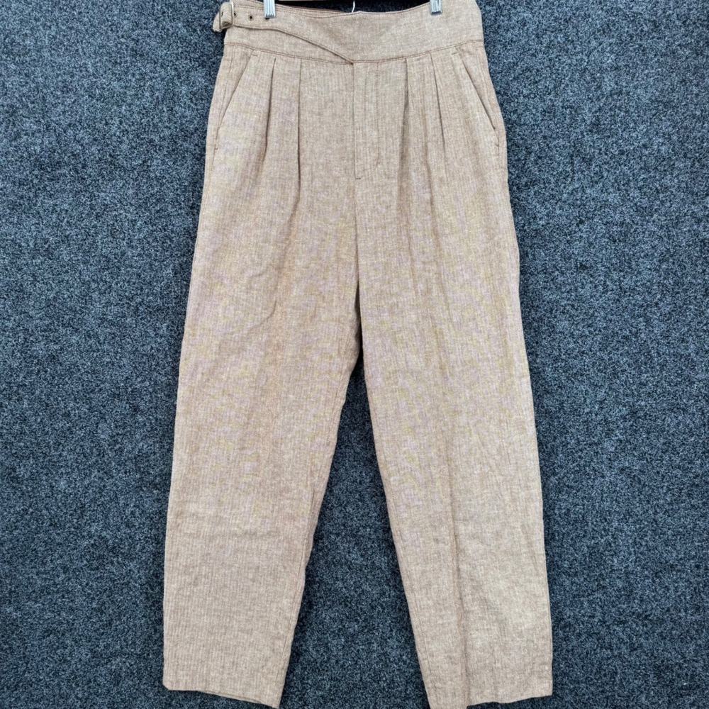 Banana Republic Herringbone Linen Blend Pleated Trousers Brown Tall 6